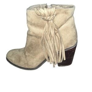 Just Fab Taupe Tassel 2" Ankle Bootie Heels
